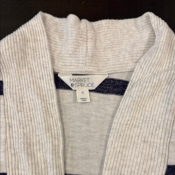 Market & Spruce Cream and Navy Ribbed Shawl Collar Cardigan - Picture 2 of 3